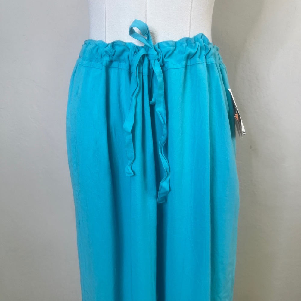 Jams World Pants Solid Rayon Cyan Blue Curacao Womens Size XL New Wide Leg - Picture 2 of 15
